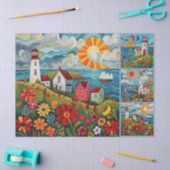 Kleurrijke Waterverf volkskunst lichthuizen Tissuepapier (Craft)