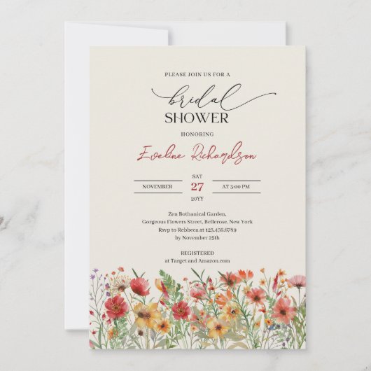 Kleurrijke waterverf voorjaar wilde bloemen bruid kaart (Voorkant)