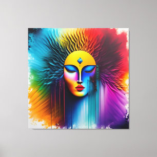 Kleurrijke Waterverf vrouw gezicht Abstract expres Canvas Afdruk