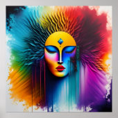 Kleurrijke Waterverf vrouw gezicht Abstract expres Poster (Voorkant)