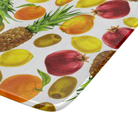 Kleurrijke waterverf vruchten glas snijplank (Hoek)