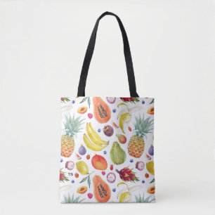 Kleurrijke Waterverf Vruchten Patroon Monogram Tote Bag