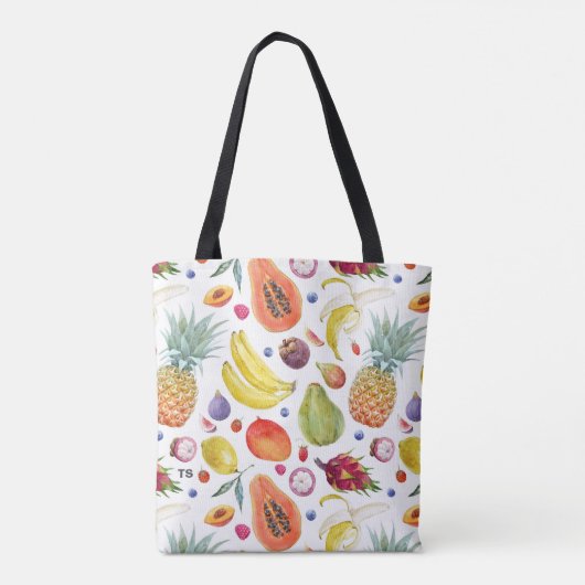 Kleurrijke Waterverf Vruchten Patroon Monogram Tote Bag (Achterkant)