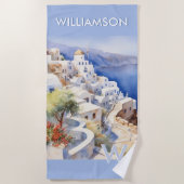 Kleurrijke Waterverf Water Aangepaste Monogram Naa Strandlaken (Voorkant)