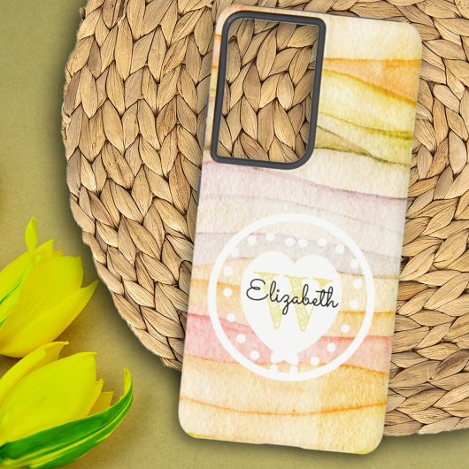 Kleurrijke Waterverf Waves Monogram Wit Hart Samsung Galaxy Hoesje