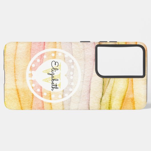 Kleurrijke Waterverf Waves Monogram Wit Hart Samsung Galaxy Hoesje (Linkerkant)