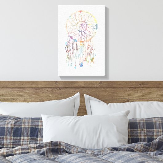 Kleurrijke Waterverf Whimsical Dreamcatcher Canvas Afdruk (Insitu (Slaapkamer))