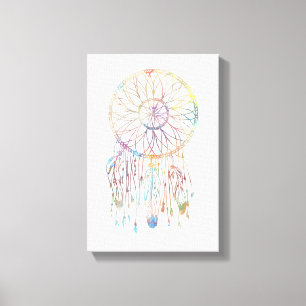Kleurrijke Waterverf Whimsical Dreamcatcher Canvas Afdruk
