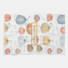 Kleurrijke waterverf wijnstokken pompoen patch theedoek