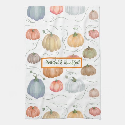 Kleurrijke waterverf wijnstokken pompoen patch theedoek (Verticaal)