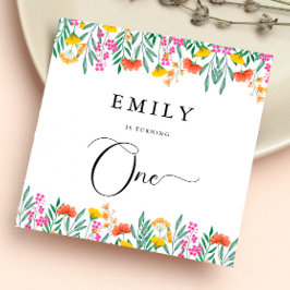 Kleurrijke Waterverf Wildbloemen 1e verjaardagsfee Servet