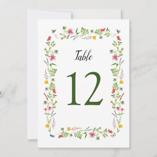 Kleurrijke waterverf Wildbloemen 5x7 Tafelnummers (Voorkant)