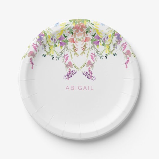 Kleurrijke Waterverf Wildbloemen Aangepaste naam Papieren Bordje (Voorkant)