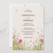 Kleurrijke Waterverf Wildbloemen Boho Beige bruilo Kaart (Voorkant)