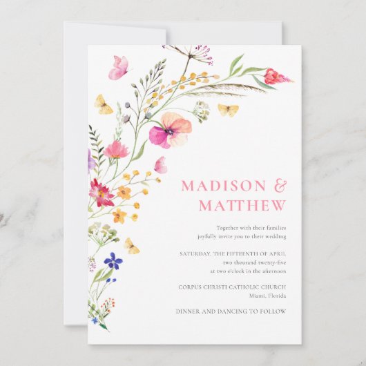 Kleurrijke Waterverf Wildbloemen bruiloft uitnodig Kaart (Voorkant)