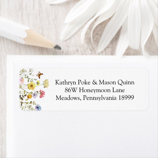 Kleurrijke Waterverf Wildbloemen en Butterflies Etiket (Insitu)