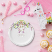 Kleurrijke Waterverf Wildbloemen Gold Eigen naam Papieren Bordje (Feest)