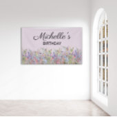 Kleurrijke Waterverf Wildbloemen Paarse verjaardag Spandoek