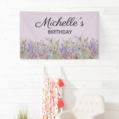 Kleurrijke Waterverf Wildbloemen Paarse verjaardag Spandoek (Insitu)