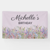 Kleurrijke Waterverf Wildbloemen Paarse verjaardag Spandoek (Horizontaal)