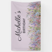 Kleurrijke Waterverf Wildbloemen Paarse verjaardag Spandoek (Verticaal)