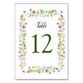 Kleurrijke waterverf Wildbloemen Tabelnummers Kaart (Achterkant)