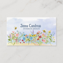 Kleurrijke Waterverf Wildbloemen Visitekaartje