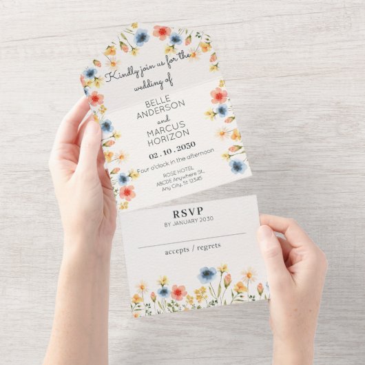 Kleurrijke waterverf wilde bloem all in one uitnodiging (Afscheurbaar)