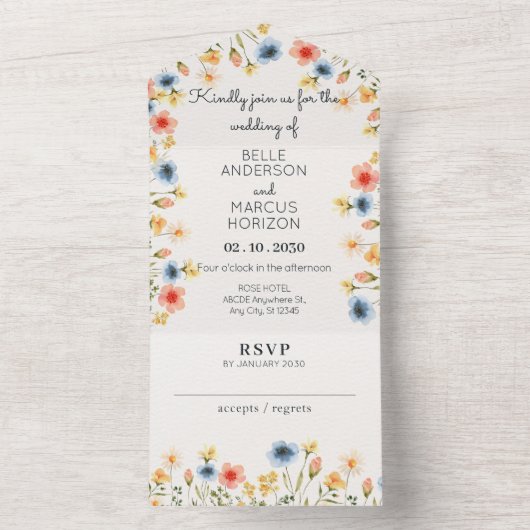 Kleurrijke waterverf wilde bloem all in one uitnodiging (Binnen)