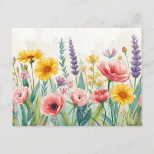 Kleurrijke Waterverf Wilde Bloem Ansichtkaart Briefkaart