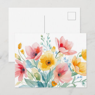 Kleurrijke Waterverf Wilde Bloem Ansichtkaart Briefkaart
