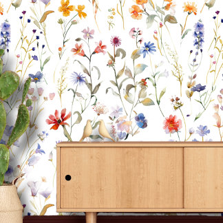 Kleurrijke waterverf wilde bloem behang