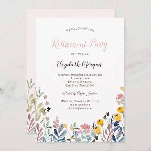 Kleurrijke Waterverf Wilde bloem Beweide Retiremen Kaart (Voorkant / Achterkant)