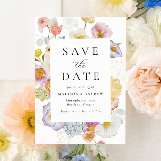 Kleurrijke Waterverf Wilde Bloem Bruiloft Save The Date
