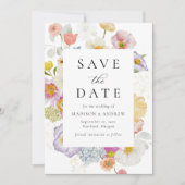 Kleurrijke Waterverf Wilde Bloem Bruiloft Save The Date (Voorkant)