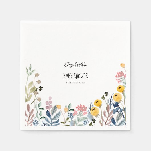 Kleurrijke Waterverf Wilde bloem Meadow Servet (Voorkant)