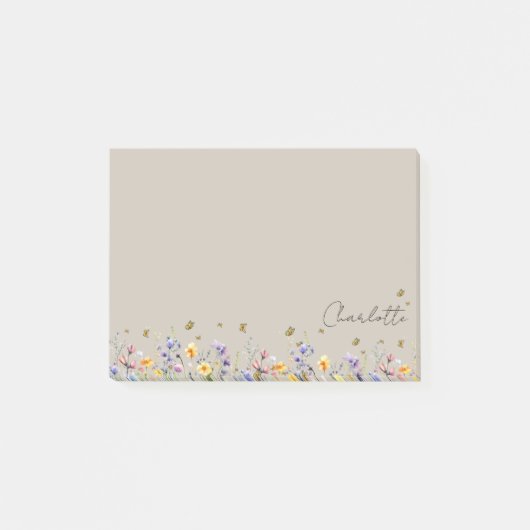 Kleurrijke waterverf wilde bloem met vlinder post-it® notes (Voorkant)