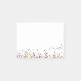 Kleurrijke waterverf wilde bloem met vlinder post-it® notes