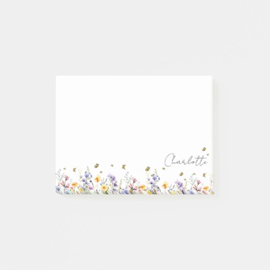 Kleurrijke waterverf wilde bloem met vlinder post-it® notes (Voorkant)