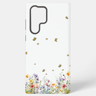 Kleurrijke waterverf wilde bloem met vlinder samsung galaxy hoesje
