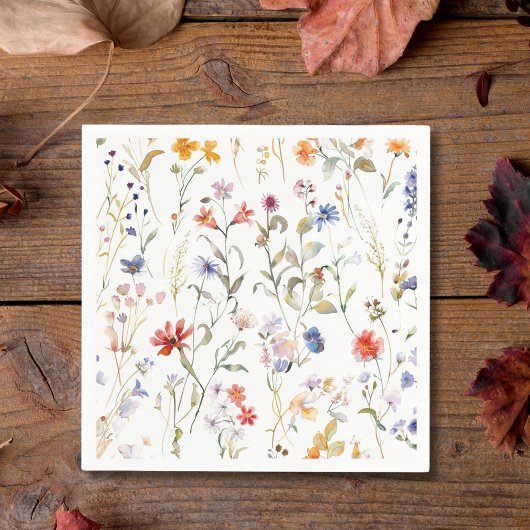 Kleurrijke waterverf wilde bloem servet