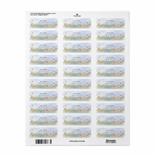 Kleurrijke Waterverf Wilde bloem Tuin Etiket (Full Sheet)