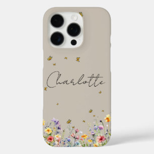 Kleurrijke Waterverf Wilde Bloem & Vlinder iPhone 16 Pro Hoesje