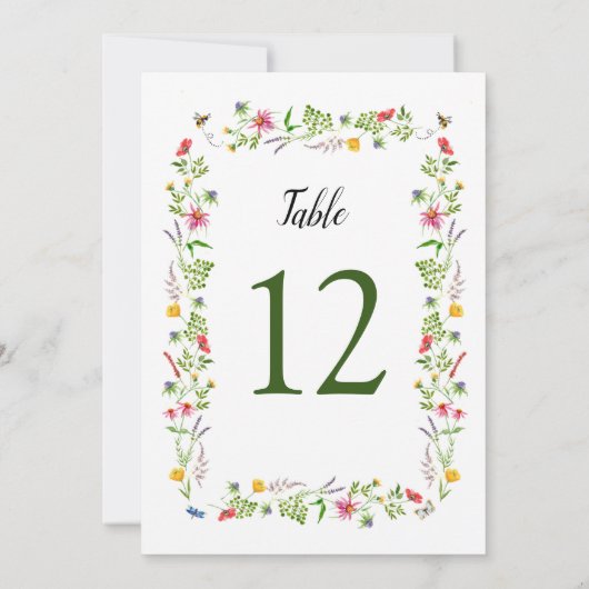 Kleurrijke waterverf Wilde Bloemen 5X7 Tafel Numme Kaart (Achterkant)