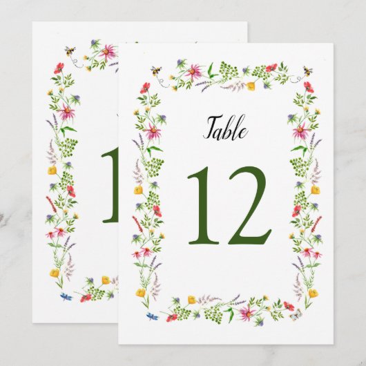 Kleurrijke waterverf Wilde Bloemen 5X7 Tafel Numme Kaart (Voorkant / Achterkant)