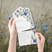 Kleurrijke waterverf wilde bloemen bloemenbruiloft all in one uitnodiging