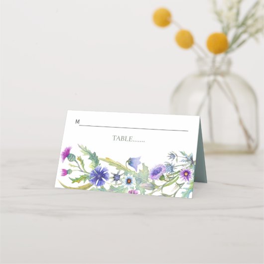 Kleurrijke waterverf wilde bloemen bruiloft escort plaatskaartje (Voorkant)