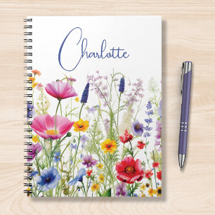 Kleurrijke Waterverf Wilde Bloemen Gepersonaliseer Notitieboek