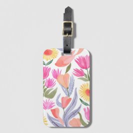 Kleurrijke Waterverf Wilde Bloemen | Handgeschilde Bagagelabel