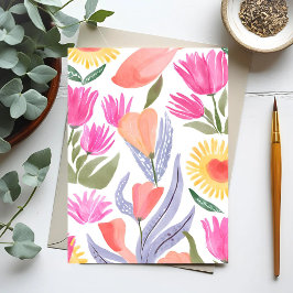Kleurrijke Waterverf Wilde Bloemen | Handgeschilde Briefkaart